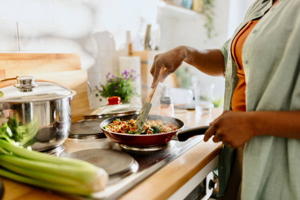 Overhead view of a balanced lunch bowl with vegetables and whole foods